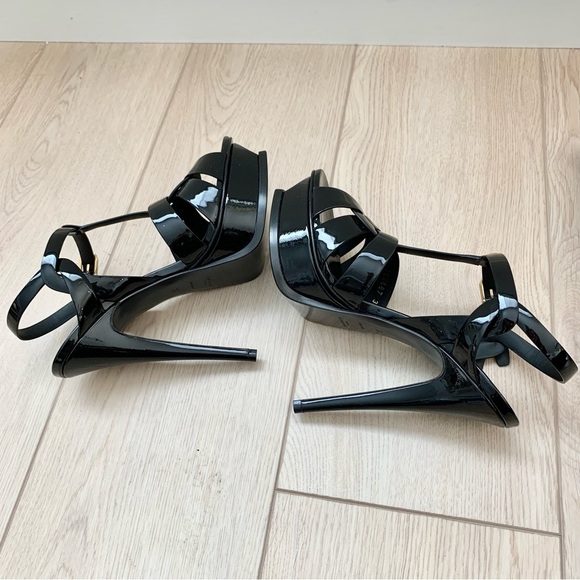 ๐ YSL Black Patent Leather Tribute 105 Platform Heeled Sandals High Heels 37 - Picture 9 of 12